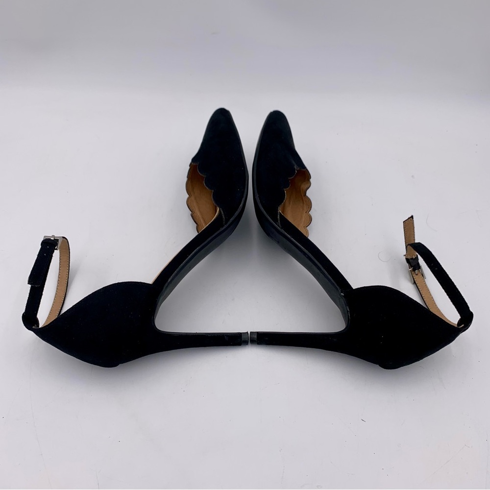 NY&C High Heels Black Faux Suede‎ Women 9.5 Stiletto Ankle Strap Scalloped EUC - Picture 9 of 11